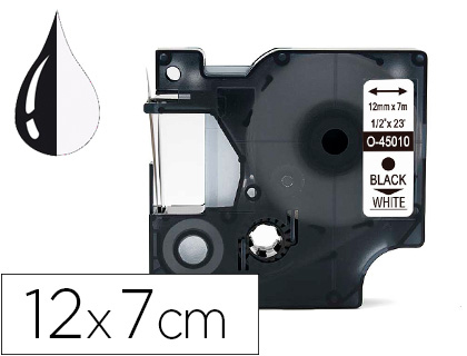 Cinta Q-Connect compatible Dymo D1 blanca 12mm. x 7m.